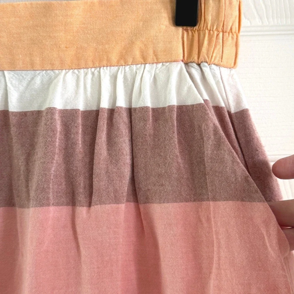 Loft Ann Taylor Striped Linen Blend Mini Skirt Orange Pink XS Pockets Elastic